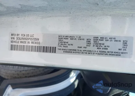 2023 Ram Promaster 2500 2500 Standard z USA, uszkodzony, nr VIN 3C6LRVVG5PE572504